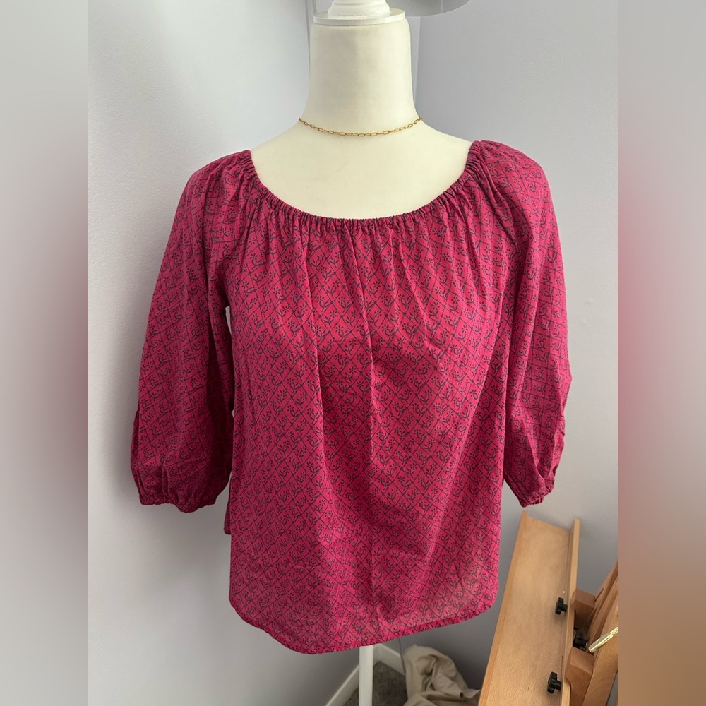 Anthropologie Maeve Off-Shoulder Dark Pink Blouse